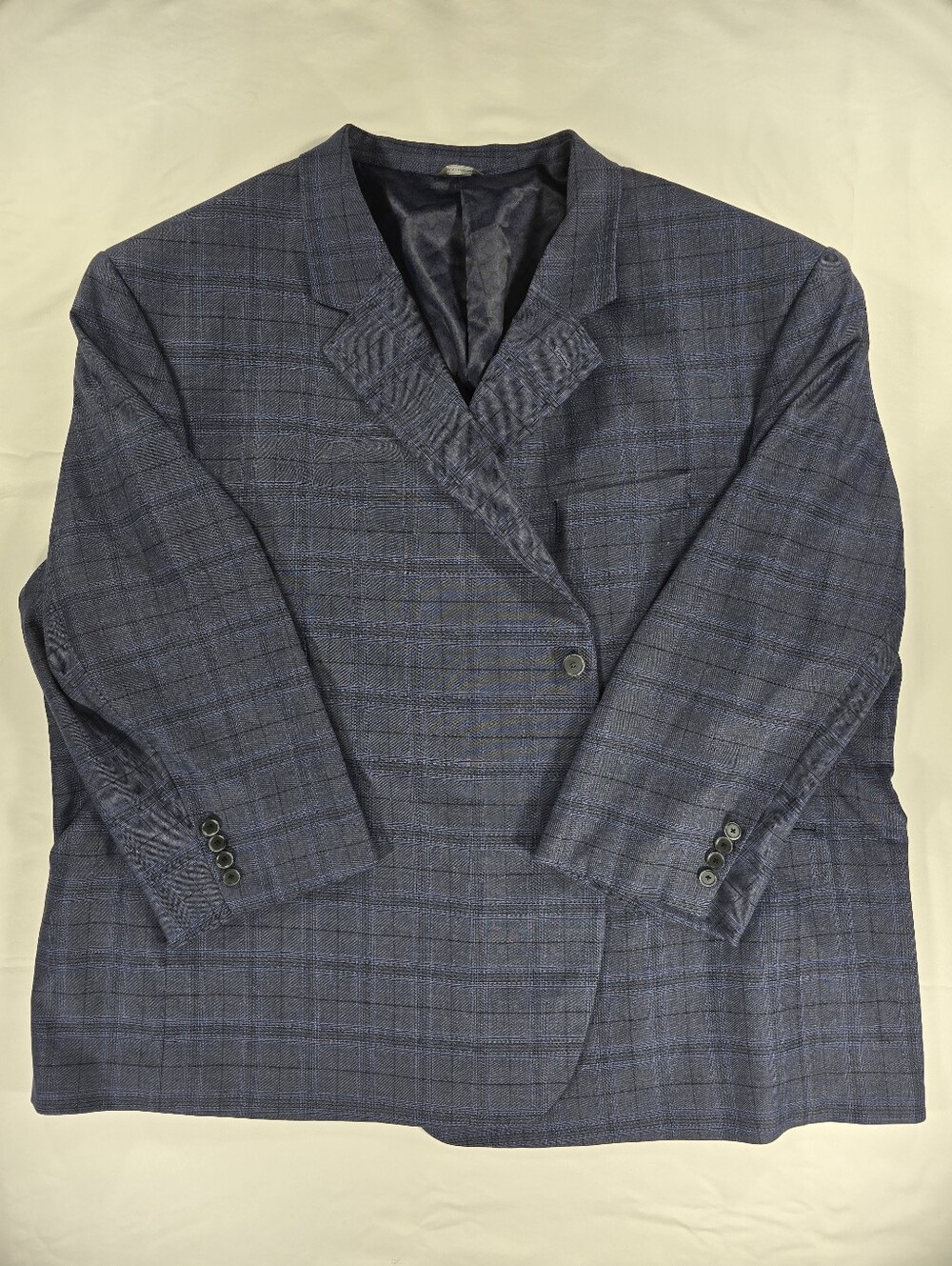 Oak Hill Mens Blue Plaid 2 Button Blazer Jacket 5XL 62/64R Big Tall Short Arms